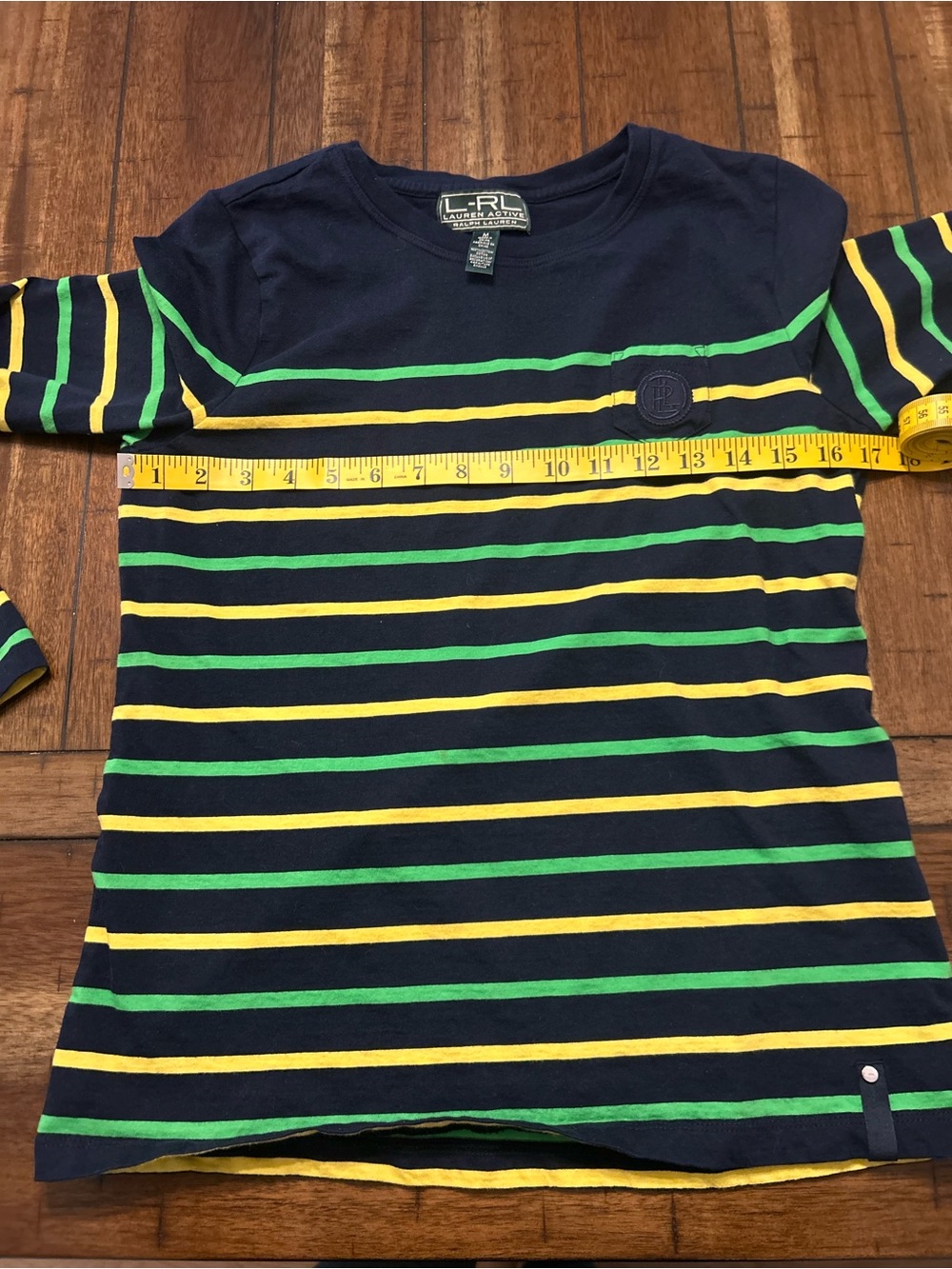 Lauren Active Ralph Lauren Striped Long Sleeve Shirt Women’s M Navy Green Yellow - Picture 7 of 9